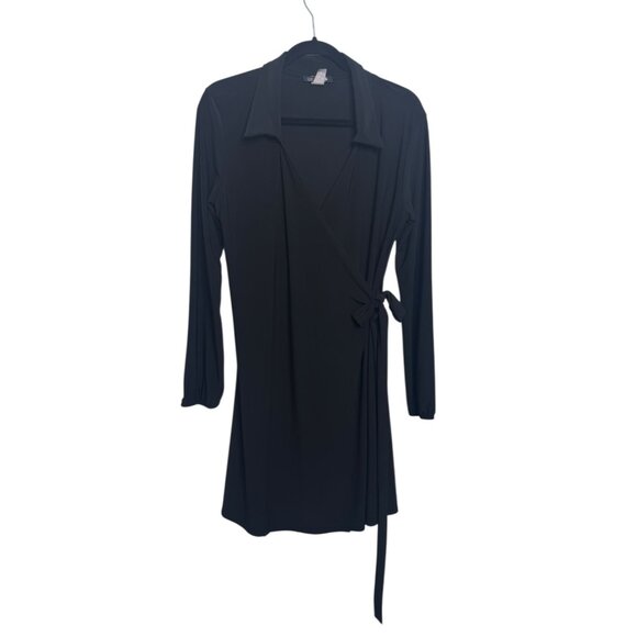 Star Vixen Dresses & Skirts - Star Vixen Black Wrap Dress Size Large Collared Long Sleeve Adjustable Fit Minim